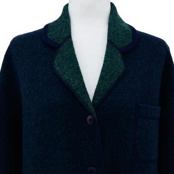 Lands' End Jackets & Blazers - VTG Lands End 100% Wool Preppy Boiled Cardigan Jacket Navy Green SZ 16 Hong Kong